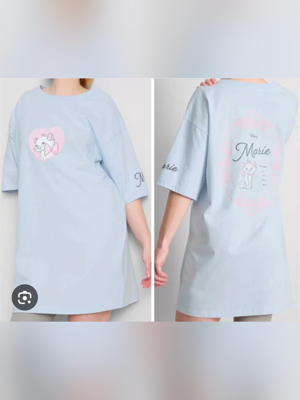 Disney Light Blue Marie Graphic Tee Dress with Pink Accents, Night Gown Primark